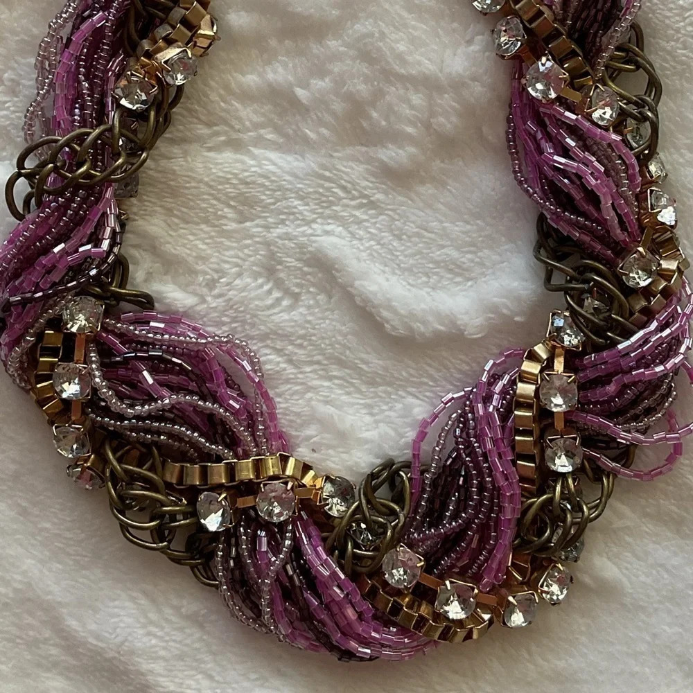 Purple Braided Bib Statement Necklace 21” Chunky Collar Bold Fashion Accessory - Picture 2 of 4